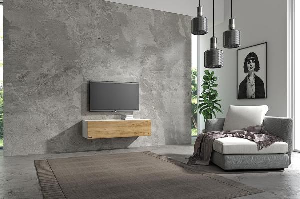 Wuun® TV Board hängend/8 Größen/5 Farben/100cm Matt Weiß- Eiche/Lowboard Hängeschrank Hängeboard Wohnwand/Hochglanz & Naturtöne/Somero Bild 1