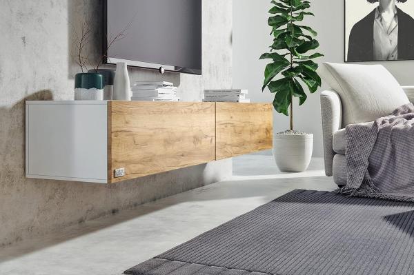 Wuun® TV Board hängend/8 Größen/5 Farben/100cm Matt Weiß- Eiche/Lowboard Hängeschrank Hängeboard Wohnwand/Hochglanz & Naturtöne/Somero Bild 2