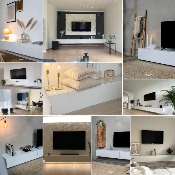 Wuun® TV Board hängend/8 Größen/5 Farben/100cm Matt Weiß- Eiche/Lowboard Hängeschrank Hängeboard Wohnwand/Hochglanz & Naturtöne/Somero Bild 7