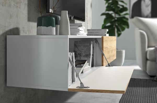 Wuun® TV Board hängend/8 Größen/5 Farben/100cm Matt Weiß- Eiche/Lowboard Hängeschrank Hängeboard Wohnwand/Hochglanz & Naturtöne/Somero Bild 3