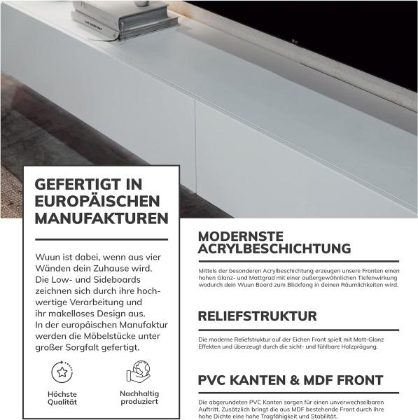 Wuun® TV Board hängend/8 Größen/5 Farben/100cm Matt Weiß- Eiche/Lowboard Hängeschrank Hängeboard Wohnwand/Hochglanz & Naturtöne/Somero Bild 6