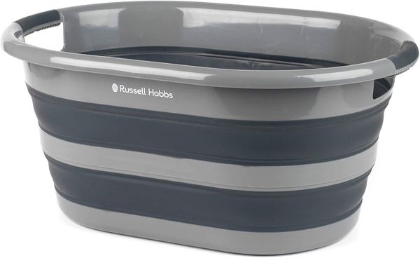 Russell Hobbs LA053879GRYEU Wäschekorb aus Kunststoff, oval, faltbar, 27 l, Schwarz-Grau, 62. 5L x 45W x 28H cm
