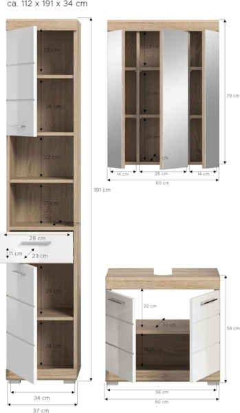 Badezimmerset Lambada II - Sonoma Eiche / Weiß Hochglanz Bild 3