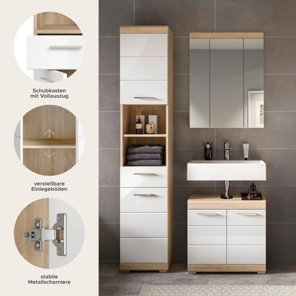 Badezimmerset Lambada II - Sonoma Eiche / Weiß Hochglanz Bild 9