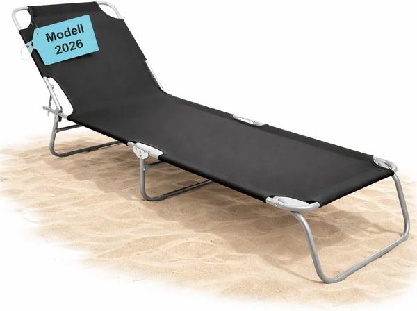 BigDean Sonnenliege klappbar 150 kg belastbar mit 4-Fach Verstellbarer Rückenlehne – hochwertige Gartenliege für Balkon, Garten & Strand - schwarz