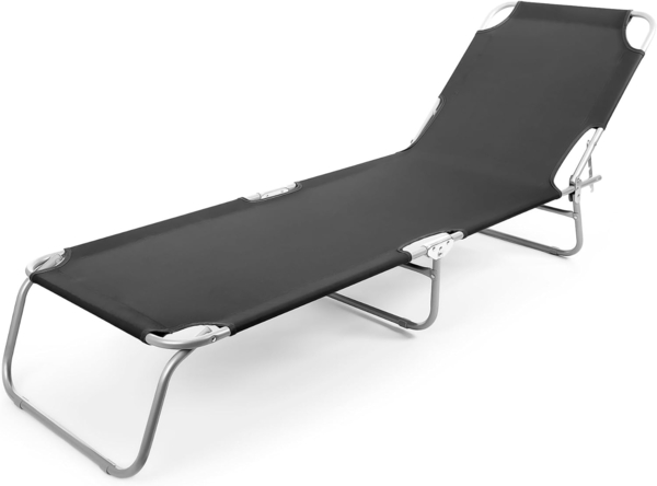 BigDean Sonnenliege klappbar 150 kg belastbar mit 4-Fach Verstellbarer Rückenlehne – hochwertige Gartenliege für Balkon, Garten & Strand - schwarz