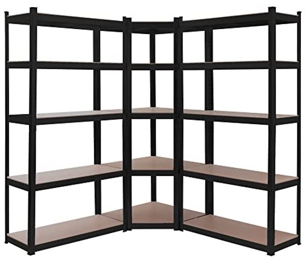 Arebos Schwerlastregal, Eckregal 180 x 90 x 40 cm, 180 x 70 x 70 cm, je 875 kg, Set 3-tlg, Stecksystem