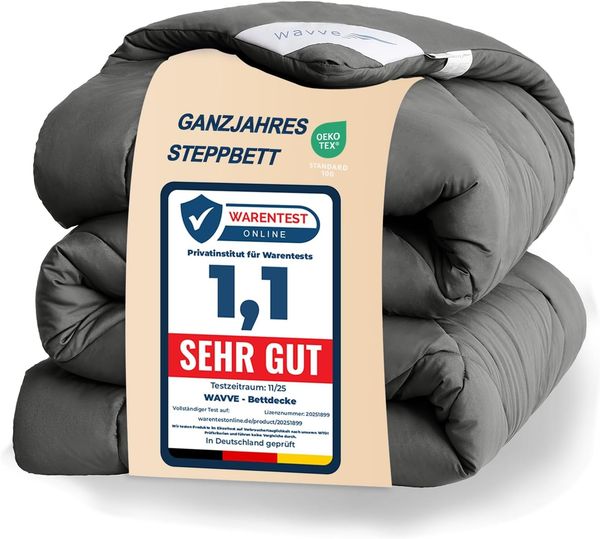WAVVE Bettdecke 200x200 cm Ganzjahresdecke 4 Jahreszeiten, Steppdecke 300gsm Mikrofaser 200x200 cm, Super Weiche Zudecke Schlafdecke Atmungsaktive 200x200 Grau