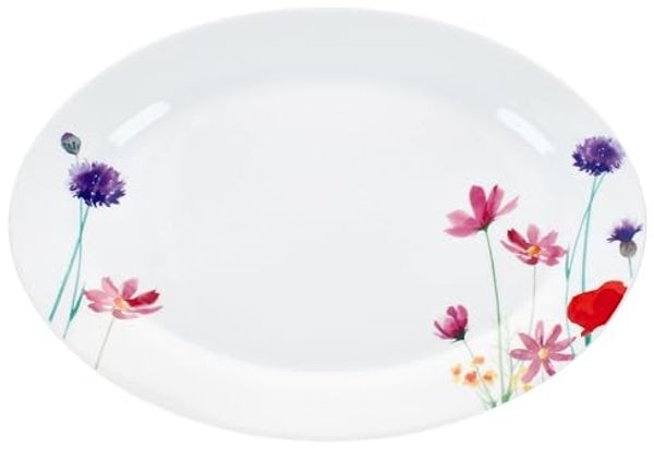 MamboCat Servierplatte Marie Servierplatte oval Porzellan 35,5x24,3cm Blumen Grill-Teller, Porzellan