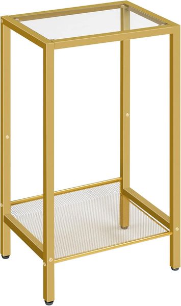 HOOBRO Beistelltisch Hoch, Telefontisch mit Verstellbarer Netzablage, Schmaler Nachttisch, Sofatisch, 37 x 27 x 72,5 cm, für Büroflur, Wohnzimmer, Industrie-Design, Gold EGD03DH01