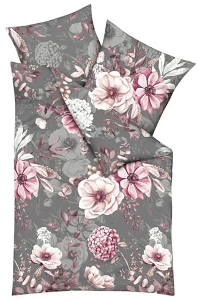 JACK Bettwäsche 155x220cm Gabriella Blütenmeer Rosé Anthrazit Kaeppel, Biber, 2 teilig, Blütentraum, Blumenmeer