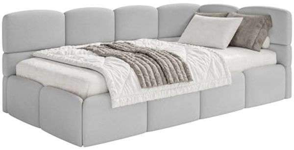 Selsey 'Cloudy' Jugendbett 120 cm, Bettkasten, Chenille, Kopfteil rechts, Hellgrau