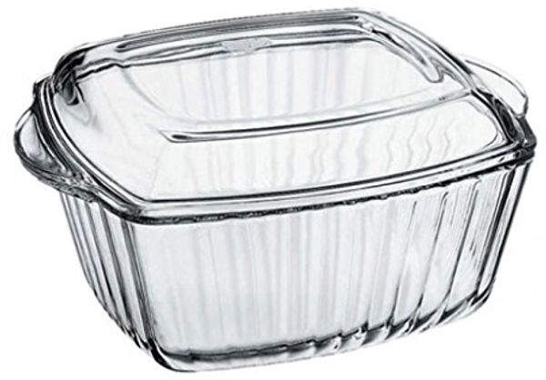 Pasabahce 59049 2-Teilig Auflaufform Glaskochgeschirr Glasbräter 2,6L eckig mit Deckel Bräter Teller Schüssel Kochgeschirr