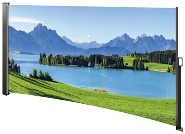Seitenmarkise ausziehbar rechts, 160 cm hoch, Seitenrollo mit Fotodruck Berge