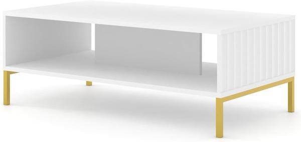 Domando Couchtisch San Giulio Modern Breite 90cm, besondere Fräsoptik, goldene Füße in Weiß Matt