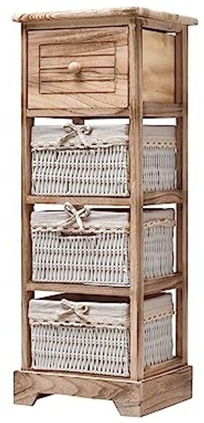 Rebecca Mobili Beistellschrank Kommode Badezimmer 1 Schublade 3 Körbe Holz Hellbraun Country Küche Wohneinrichtung - 81 x 30 x 27 cm (H x B x T) - Art. RE6106