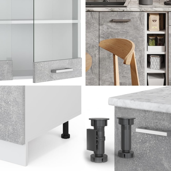 Singleküche R-Line Beton/Weiß 160 cm , AP Marmor Vicco Bild 7