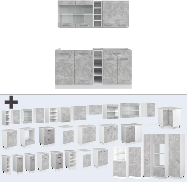 Singleküche R-Line Beton/Weiß 160 cm , AP Marmor Vicco Bild 8