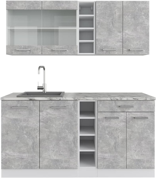 Singleküche R-Line Beton/Weiß 160 cm , AP Marmor Vicco Bild 1