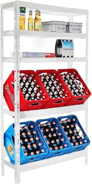 PROREGAL® Flaschenregal Getränkekistenregal BODENSEE für 6 Kästen + 3 Ablagen Kastenregal, HxBxT 180x100x30cm Extrem stabil Made in EU erhältlich in zwei Farben