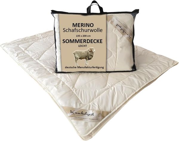 Meivita Naturhaarbettdecke Merino Schafschurwolle Sommerdecke, Füllung: 100% Wolle, Bezug: 100% Baumwolle, Bettdecke Hergestellt in Deutschland