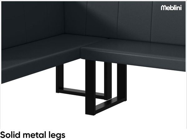 MEBLINI Eckbank für Esszimmer mit ausziehbarem Tisch - Küchenbank - Essecke - Sitzecke Küche - PETER - U-Beine 142x196x87cm Links - Dunkelgrau Kunstleder/B Weiß Hochgl. Bild 7