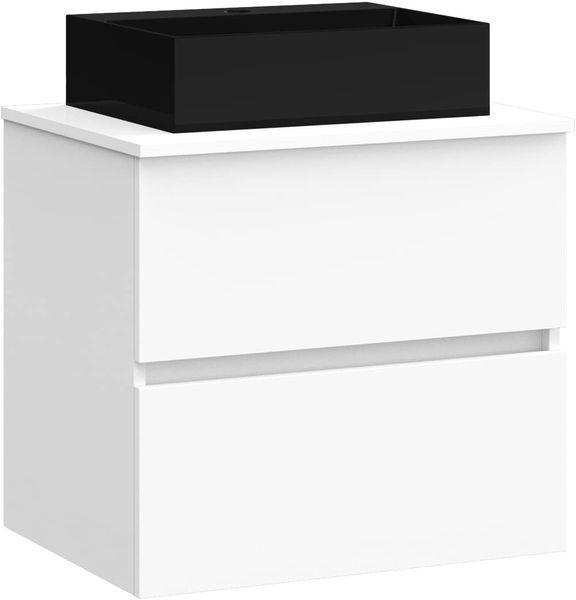 Baikal Badezimmerschrank Onyx Black, 2 Schubladen, zur Wandmontage, mit Keramik-Waschbecken in Mattschwarz, Melamin, 16 mm, Möbel montiert.