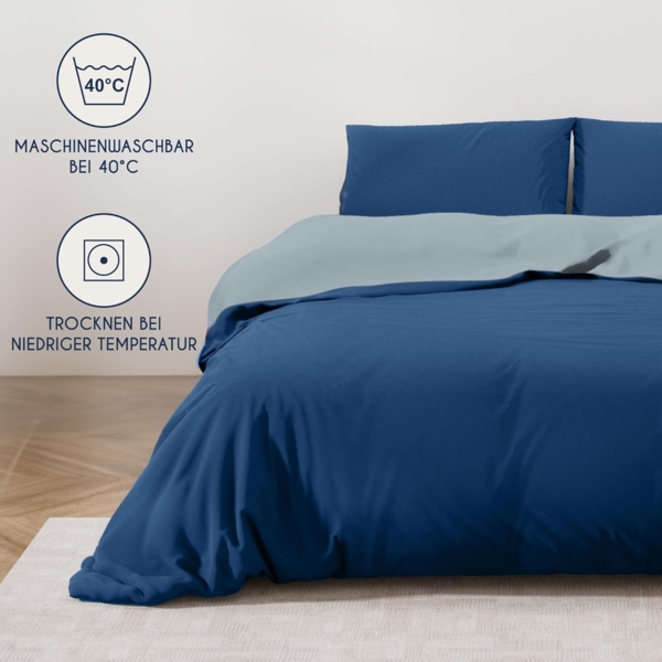 Dreamzie - Bettwäsche Set 200x200 cm mit 2 Kissenbezügen 50x70 cm Dunkelblau/Blaugrau - 1 Bettbezug 200x200 aus 100% Mikrofaser - Zertifiziert ohne Chemikalien (Oeko TEX) Bild 5