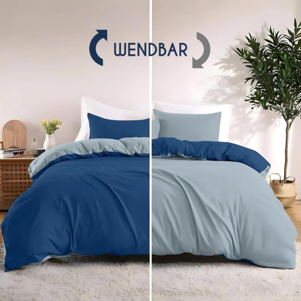 Dreamzie - Bettwäsche Set 200x200 cm mit 2 Kissenbezügen 50x70 cm Dunkelblau/Blaugrau - 1 Bettbezug 200x200 aus 100% Mikrofaser - Zertifiziert ohne Chemikalien (Oeko TEX) Bild 4