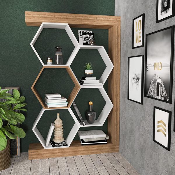 Modern Bookshelf, White & Walnut, 90 x 24.6 x 140 cm | 100% Melamine Coated Particle Board, 18 mm Thick | Stylish Storage for Home & Office