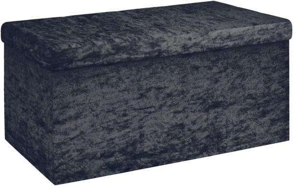 Intirilife Faltbare Sitzbank 76x38x38 cm in Samt Schwarz - Sitzwürfel mit Stauraum und Deckel mit Samtbezug - Sitzcube Fußablage Aufbewahrungsbox Truhe Sitzhocker