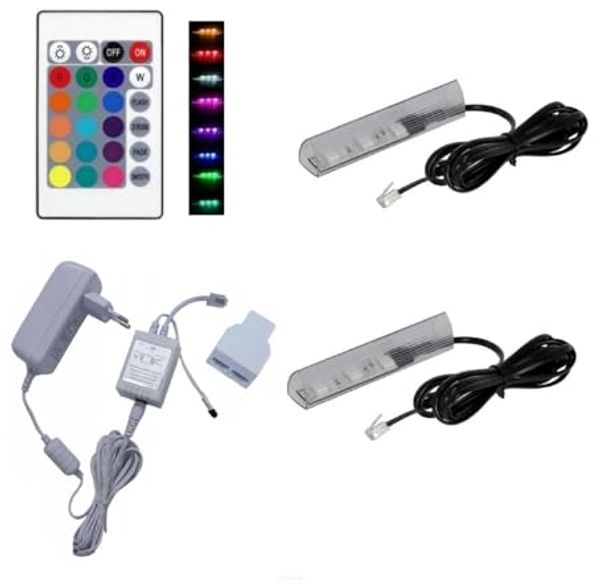QLS LED Unterbauleuchte Weiß 12V mit Fernbedienung 16 Farben Dimmbar, LED fest integriert, Set Glaskantenbeleuchtung SMD 5050 RGB