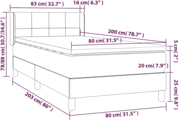 vidaXL Polsterbett mit Matratze Hellgrau 80x200 cm Stoff, Härtegrad: H2 [3129665] Bild 2