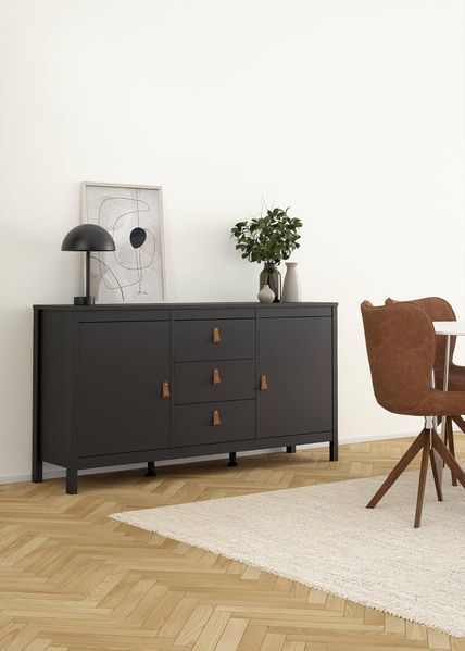 Dmora - Kommode Lisiane, Wohnzimmerbuffet, Wohnzimmer-Sideboard, Moderne Küchen-Speisekammer, 151x38 h80 cm, Schwarz