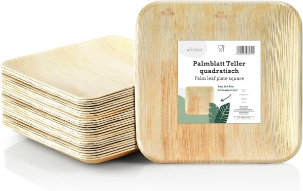 wisefood Einwegteller Palmblatt Teller quadratisch 24 x 24 cm, (25 St)