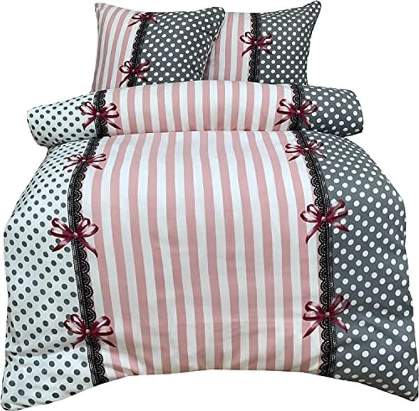 One Home Bettwäsche Winter Fleece, Fleece, 3 teilig, Punkte und Streifen, kuschelig flauschig warm weich Winter Doppelbett