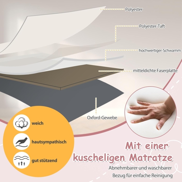 FANTASK 3 in 1 Beistellbett mit Matratze, Mobiles Baby Bett 6 Fach höhenverstellbar, tragbarer Reisebett Baby mit Aufbewahrungskorb & Tragetasche für Baby bis 6 Monaten (Rosa) Bild 7