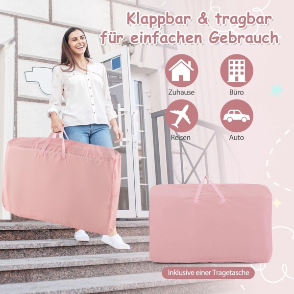 FANTASK 3 in 1 Beistellbett mit Matratze, Mobiles Baby Bett 6 Fach höhenverstellbar, tragbarer Reisebett Baby mit Aufbewahrungskorb & Tragetasche für Baby bis 6 Monaten (Rosa) Bild 8