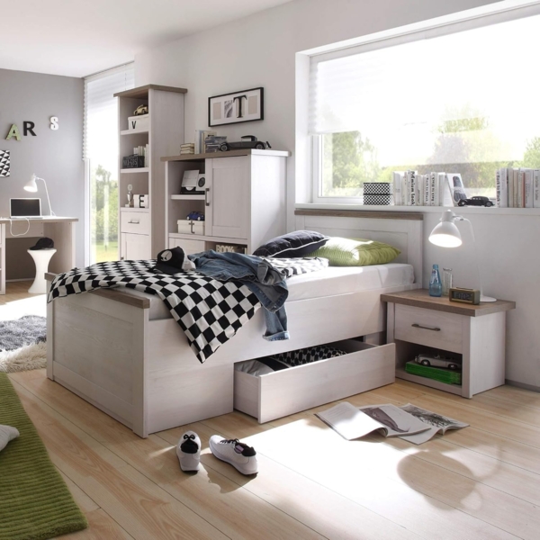 Nachttisch Lars / Luca, Holzwerkstoff, Weiß, Holzfarben, 51 x 46 x 43 cm Bild 5