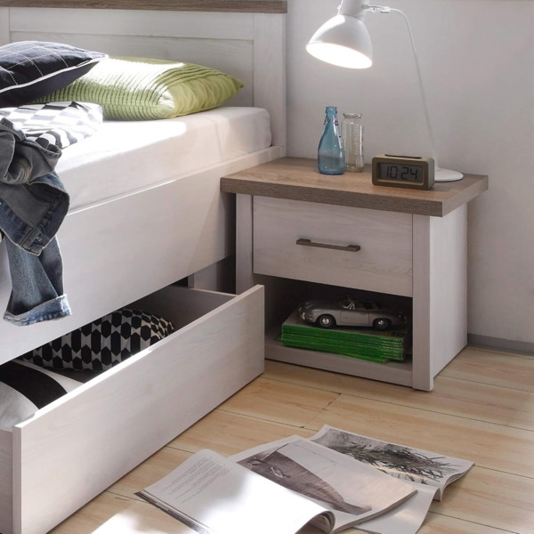 Nachttisch Lars / Luca, Holzwerkstoff, Weiß, Holzfarben, 51 x 46 x 43 cm Bild 2