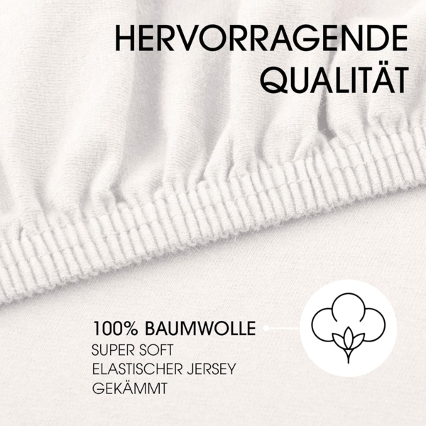 CelinaTex Jersey Spannbettlaken Lucina 200x200-200x220 cm Schnee weiß 100% Baumwolle gekämmt bis 26cm Matratzenhöhe Oeko-TEX Bild 2
