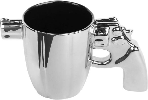 Tasse Revolver Pistole silber Kaffeetasse 375 ml