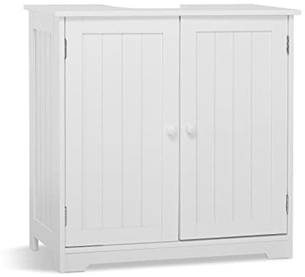 Meerveil Waschbeckenunterschrank,Unterschrank Badezimmerschrank Holz mit Türen 2 Fächer Platzsparend,Freistehend 60 x 30 x 60 cm für Badezimmer Weiß