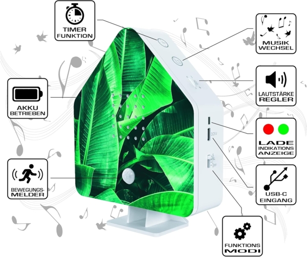 Northpoint LED Dekolicht Naturgeräuschebox Vogelzwitscher Bewegungsmelder Licht Aufladbar Bild 3