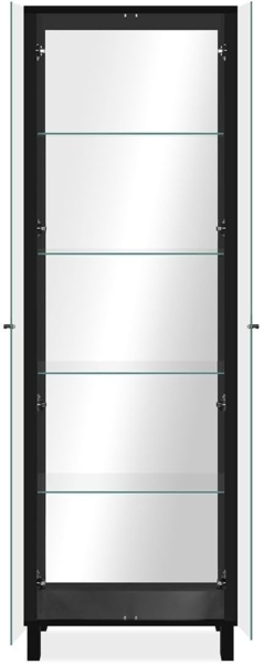 Finori Albi 52B Vitrine, schwarz / Spiegel | Vitrine für Wohnzimmer | Maß: B x H x T ca. 62 x 189 x 33 cm | Vitrine mit 2 Glastüren und 4 Glaseinlegeböden (davon 2 Konstruktionsböden)