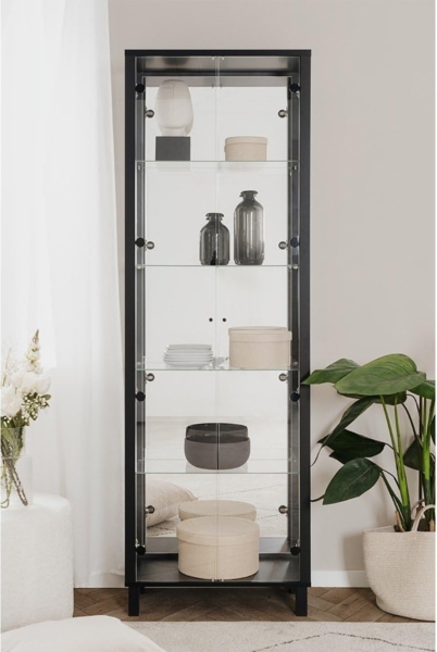 Finori Albi 52B Vitrine, schwarz / Spiegel | Vitrine für Wohnzimmer | Maß: B x H x T ca. 62 x 189 x 33 cm | Vitrine mit 2 Glastüren und 4 Glaseinlegeböden (davon 2 Konstruktionsböden) Bild 2