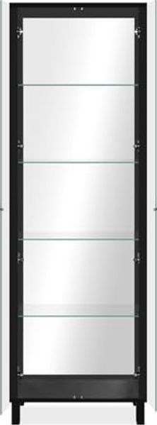 Finori Albi 52B Vitrine, schwarz / Spiegel | Vitrine für Wohnzimmer | Maß: B x H x T ca. 62 x 189 x 33 cm | Vitrine mit 2 Glastüren und 4 Glaseinlegeböden (davon 2 Konstruktionsböden)