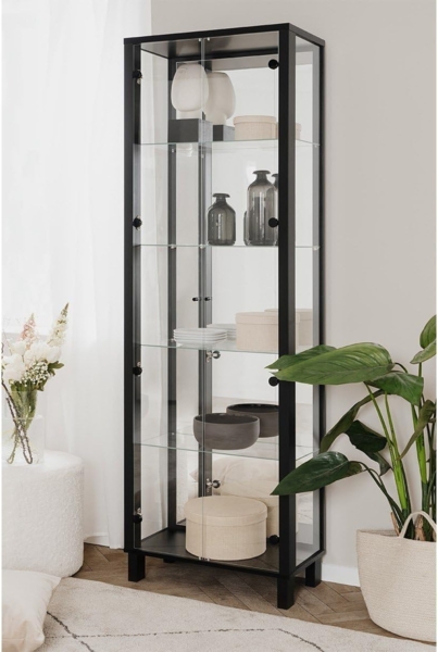 Finori Albi 52B Vitrine, schwarz / Spiegel | Vitrine für Wohnzimmer | Maß: B x H x T ca. 62 x 189 x 33 cm | Vitrine mit 2 Glastüren und 4 Glaseinlegeböden (davon 2 Konstruktionsböden) Bild 3