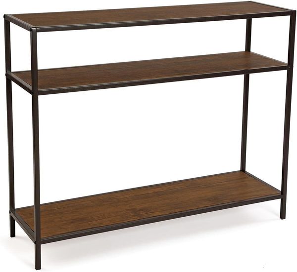 Versa Berlin Schmales Möbelstück für den Eingangsbereich oder Flur, Moderner Konsolentisch, mit unterem Einlegeboden, Maßnahmen (H x L x B) 80 x 30 x 100 cm, Holz und Metall, Farbe: Braun und schwarz
