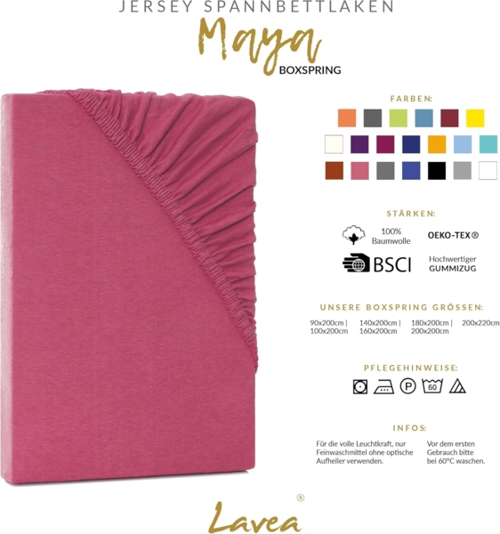 Lavea Spannbettlaken Maya, in Gr. 60x140, 90x200, 120x200, 140x200, 180x200 oder 200x220 cm, Baumwolle, Gummizug: rundum, (1 Stück), Jersey Spannbetttuch für Topper, Boxspring- und Wasserbetten Bild 3